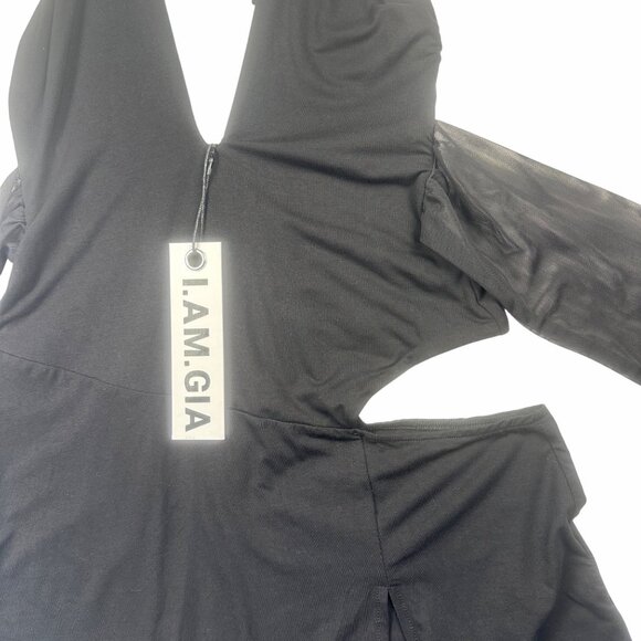 I.A.M.GIA Cecelia Black Halter Mini Dress S Side Slits Feminine Whimsy Grunge - Picture 2 of 12